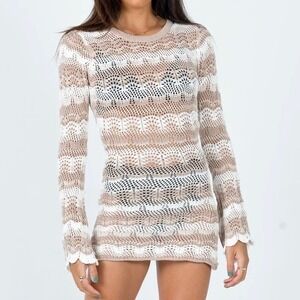 Princess Polly boho festival Striped Crochet Mini Dress 100% Cotton XS/S